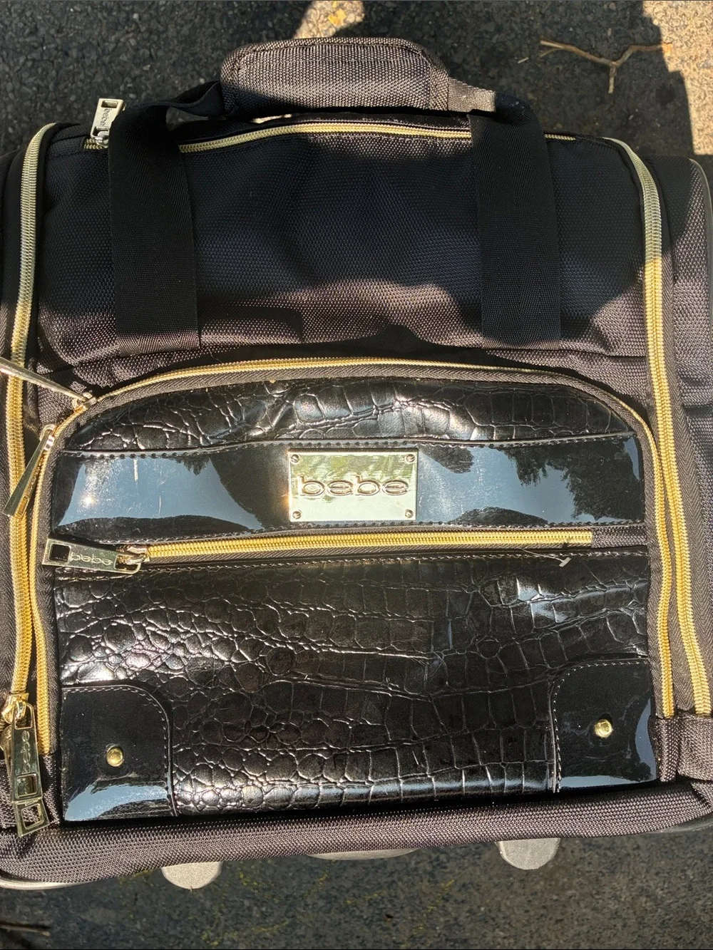 bebe Danielle Wheeled Underseater Carry-On Luggage Black Croc